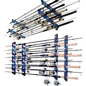 Rush Creek Creations 8-Rod Fishing Pole Wall Rack Twin Pack, Ceiling Mount for Fishing Poles, Fishing Rod Storage Rack, Blue