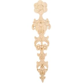 Wood Appliques Long Decorative Carved Onlays, Unpainted Flower Carved Ornament Decals for Door Fireplace Mirror Wall Cabinet Dresser Mantel Bed Closet Furniture DIY Project, 28x6cm/11"x2.36", 4Pcs