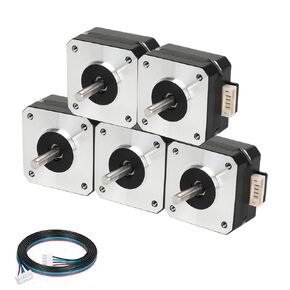 5pcs Nema 17 Stepper Motor 40MM Bipolar 1.5 A 42 Motor 42Ncm (59.47oz.in) 2 Phase 4-Lead Stepper Motor 1.8 Degree with 1m Cable and Connector for DIY CNC 3D Printer, 1.66x1.66x1.58inch