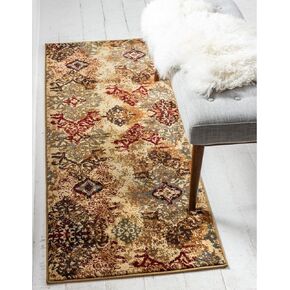 سجادة منطقة Loom Barista Collection الفريدة - Congencis (مفرش مقاس 2' 7" × 12'، بيج/أزرق)