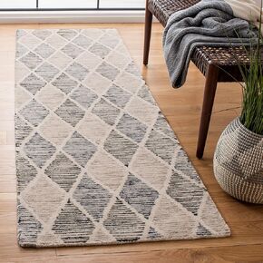 SAFAVIEH Precious Collection Runner Rug - 2'6" x 8', Blue & Beige, Handmade Boho Diamond Trellis Wool, Ideal for High Traffic Areas in Living Room, Bedroom (PRE215M)
