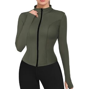 AURUZA Womens Workout Jackets, Lightweight Zip Up Athletic Jacket for Women Cropped Workout Gym Running Tops With Thumb Holes