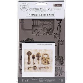 Redesign with Prima Redesign Furniture Decor Moulds® Mechanical Lock & Keys 5"x8",8Mm Thickness for Funiture Dresser, Chocolate,Cake,Candy,Backery,Soap,Polymer Clay, earthen Clay