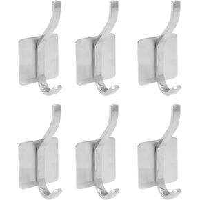 6 Pack Double Post Adhesive Wall Hooks, Heavy Duty Stainless Steel for Hanging Towel Coat Hat (3.6 in)