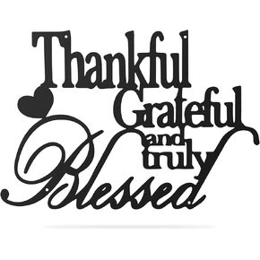 Hppybiry Thankful Grateful Blessed Wall Decor Black Metal Wall Art Thankful Grateful and Truly Blessed Sign Home Decor Entryway Living Room Decoration Signs - 12"