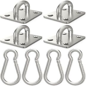 8 Pcs 304 Stainless Steel 1.4 x 1.2 Inch Pad Eye Plate Hooks with Screws and 304 Stainless Steel 2 Inch Snap Hook, for Suspension, Ceiling Hooks, Marine Application Hardware Hook
