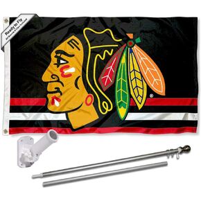 WinCraft Chicago Blackhawks Black Flag Pole and Bracket Set