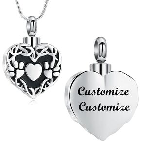 Pet Cremation Jewelry Urn Necklace for Ashes for Dog/Cat/Pets Paw Print Locket Memorial Pendant Keepsake Jewelry for Women Men