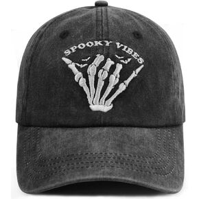 Funny Halloween Spooky Vibes Hat for Men Women, Adjustable Embroidered Skeleton Hand Baseball Cap