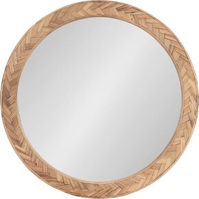 Kate and Laurel Braywood Modern Pieced Wood Round Mirror, 24 Inch Diameter, Rustic Brown, Decorative Circle Mirror for Use as Coastal Bathroom Mirror for Over Sink or Accent Bedroom Mirror