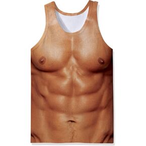 Mens 3D Fake Abs Tank Top Breathable Quick Dry Sleeveless Beach Shirt