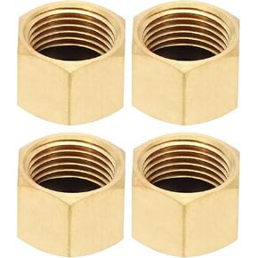 PATIKIL 3/8" NPT Female Brass Pipe Fitting Cap Set, 4Pcs Outer Hex Thread Socket Plug Ends Sealing Cap Stop Valve Connector with Rubber Gasket for Faucets Tap Irrigation System