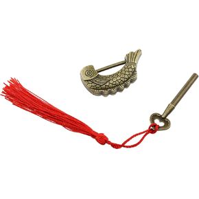 Wantane-الأسماك نمط قفل الأسماك على شكل قفل الرجعية مع مفتاح الرجعية العتيقة صندوق خشبي قفل القفل الصيني القديم-1 قطعة in Kuwait