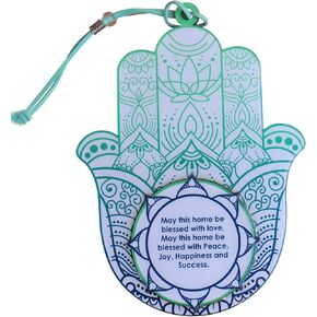 ClipGrip Hamsa Wall Decor | Evil Eye Chamsa Hand Home Blessing Blue Oriental Design Charm Amulet (English Blessing)