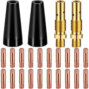 Therwen 24 Pcs Flux Core Gasless Nozzle Tips Kit KP1939-1 Flux Core Welder Flux Welder Contact Tips Gasless Nozzle Gas Diffusers for Welder Gun (0.035"(0.9mm) kit)