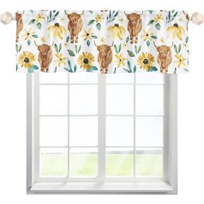 HawSkgFub Baby Girl Highland Cow Boho Floral Nursery Curtain Valance 54 x 18 Inch, Pink Flower Short Half Topper Curtains Window Treatments Rod Pocket, Kids Toddler Bedroom Playroom Home Kitchen Decor