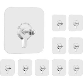 Stainless Steel, PVC, ABS Nail Free Seamless Adhesive Non-Trace No Drilling Installation Hanging, Waterproof Screws Wall Hook(Transparent) (Pack of 10)