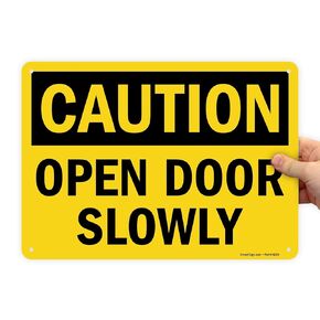 SmartSign "Caution - Open Door Slowly" Sign | 10" x 14" Plastic