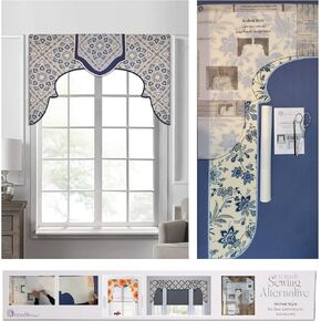 Arched Lambrequin; Cornice Valance; Patented Sewing Alternative; Kit; Make Custom No-Sew Window Curtains for Bedroom; Livingroom; Kitchen; Room Darkening; Lined; Rod Pocket