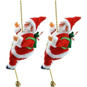 Santa Climbing Rope, 2PCS Funny Electric Santa Claus Musical Climbing Rope Decoration, Climbing Santa On Rope, Climbing Santa Doll Toy Christmas Tree Decorations Hanging Ornaments for Party Home Door