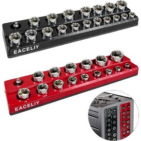 EACELIY 3Pcs 1/2", 1/4" and 3/8" Magnetic Socket Organizer Set,SAE Socket Holder Kit, Socket Trays，holds 68 Deep and Shallow 3/8" Sockets(sockets not included)