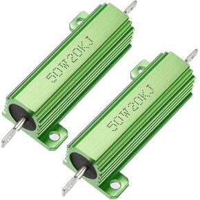 uxcell 50W 20k Ohm 5% Aluminum Housing Resistor Screw Tap Chassis Mounted Aluminum Case Wirewound Resistor Load Resistors Green 2 pcs