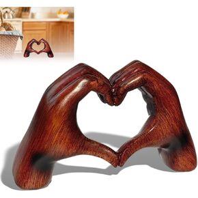 Heart Shaped Statue, Love Hand Statue, Wood Grain Decorated Heart, Resin Heart Hands Brown Decor for Wedding Room Decor, Living Room, Bedroom