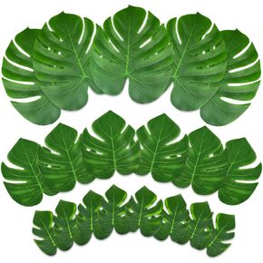 KUUQA 60 Pcs Tropical Leaves Party Decoration Artificial Tropical Palm Monstera Plant Leaves Imitation Leaf for Hawaiian Luau Aloha Party Jungle Theme BBQ Birthday Party Supplies 3 Sizes
