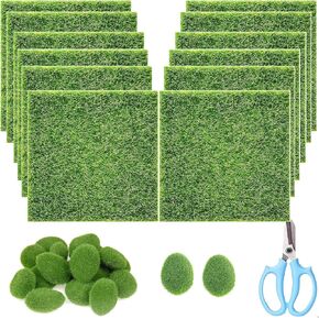 مجموعة كايواي 28 قطعة من عشب الحديقة الاصطناعي وصخور الطحالب الاصطناعية، 5.9 × 5.9 بوصة، 12 قطعة من العشب الاصطناعي الخيالي و15 قطعة من كرات الطحالب الخضراء، مقص زهور للديكور، حدائق الجنية in Kuwait