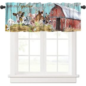 Farm Rooster Valance Curtains for Window, Vintage Plaid Sunflower Chicken Farmhouse Kitchen Valances Short Curtains Windows Treatment Drapes for Bathroom Bedroom 54x 18 in