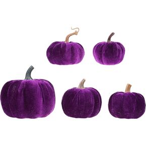 Cabilock 5pcs Artificial Pumpkins Plush Mini Artificial Plush Pumpkins for Fall Decor Thanksgiving Halloween Modern Rustic Wedding Decoration Dark Purple (Purple 2)
