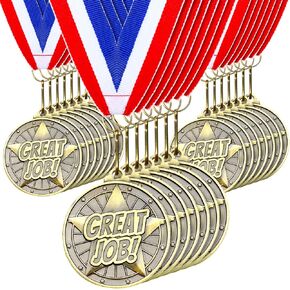 Quelay 30 Pcs 2'' Award Medals Bulk Gold Winner Medals with Neck Ribbons Metal Trophy Award Prize Gift for Tournaments, Competitions, Party, Kids and Adults