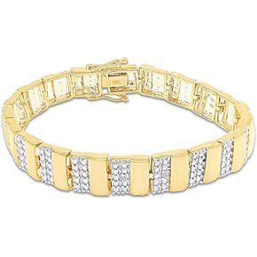 AFFY White Natural Diamond Men's Bracelet In 14k White Gold Over Sterling Silver (0.04 cttw) Father's Day Gift - 8.25"