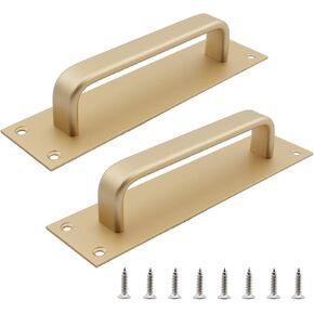 2 Pack Closet Door Handles with Plate, Aluminium Alloy 7" Gate Handle, Modern Simple Door Pull Handle for Sliding Barn Door Fire Door Security Door Glass Door Kitchen Cabinet Shed Gate Garage