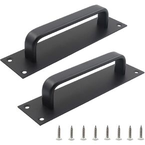 2 Pack Closet Door Handles with Plate, Aluminium Alloy 7" Gate Handle, Modern Simple Door Pull Handle for Sliding Barn Door Fire Door Security Door Glass Door Kitchen Cabinet Shed Gate Garage