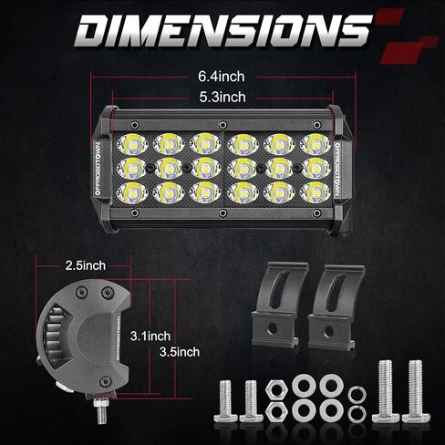 OFFROADTOWN LED القرون 2PCS 4 بوصة الصف الثلاثي LED ضوء بار 54W بقعة LED مكعبات ضوء العمل 5400LM للماء القيادة مصابيح الضباب أضواء الخندق قبالة أضواء الطريق للشاحنات بيك اب جيب UTV ATV عربة الغولف جزازة in Kuwait