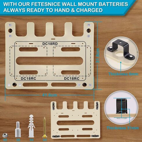FETESNICE Wall mount for Makita batteries and chargers, strong pps stable 2-battery holder and charger holder, charger wall mount, suitable for workshop and garage in Saudi Arabia