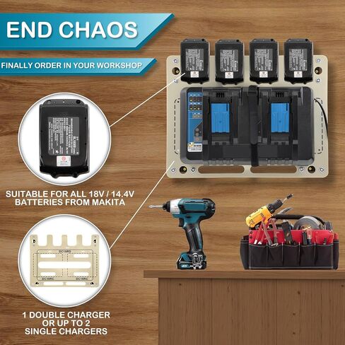 FETESNICE Wall mount for Makita batteries and chargers, strong pps stable 2-battery holder and charger holder, charger wall mount, suitable for workshop and garage in Saudi Arabia
