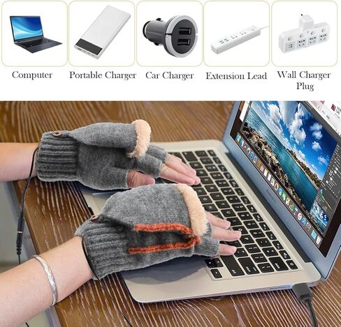قفازات USB للتدفئة للرجال والنساء، قفازات شتوية دافئة من KKUYT، 3 مستويات للتدفئة، قفازات كمبيوتر محمول دافئة لليدين في الشتاء، قفازات محبوكة للتدفئة كاملة ونصف بدون أصابع، قفازات الكتابة، أفضل هدية شتوية in Kuwait