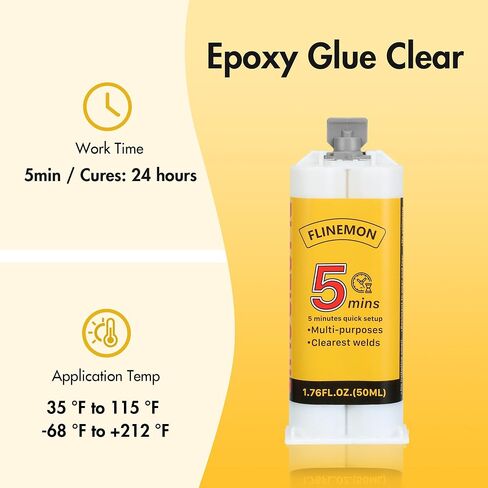 Flinemon Clear 2 جزء من صمغ الإيبوكسي 5 دقائق إعداد ClearWeld Glue للمعادن والبلاستيك والبلاستيك والخشب والخرسانة والسيراميك وإصلاح سطح الألياف الزجاجية وقضبان الصيد والأثاث الخشبي والسيارات (1) in Kuwait