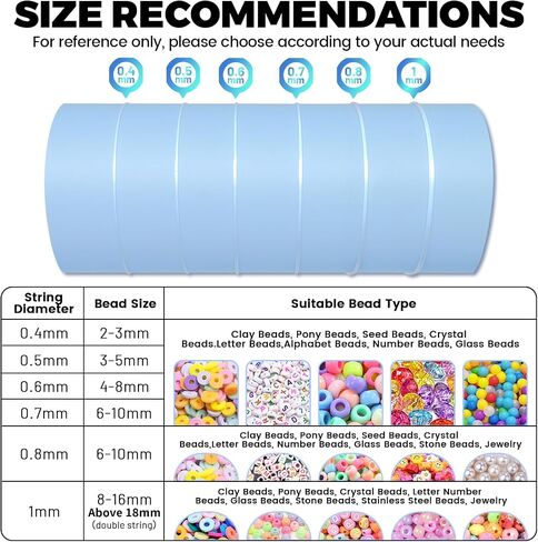 Pack of 6 Clear Elastic Bracelet String for DIY Jewelry Making 200m (0.5mm 50m, 0.8mm 30m, 1mm 20m) x2 with 1 Scissor and 2 Needles Clear Bracelet Elastic Thread Stretchy Elastic for Bracelet Making in Saudi Arabia