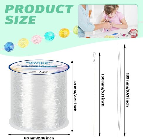 Pack of 6 Clear Elastic Bracelet String for DIY Jewelry Making 200m (0.5mm 50m, 0.8mm 30m, 1mm 20m) x2 with 1 Scissor and 2 Needles Clear Bracelet Elastic Thread Stretchy Elastic for Bracelet Making in Saudi Arabia