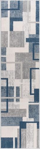 Gertmenian Premium High Low Machine Woven Rug | Easy-Cleaning & Non-Shedding | Living Room, Dining Room, Bedroom, Office | 2x8 Ft Runner, Abstract Geometric, Blue, 24022 in Saudi Arabia