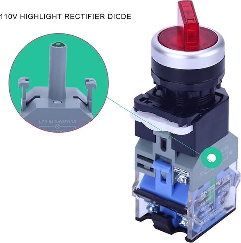 2Pcs LED Light Latching Rotary Selector Switch with 110V LED lamp, 22mm 3 Positions,2 NO,Green LED Light and Red LED Light Maintained Latching Rotary Selector Switches,Ith 10A Ui 660V in Kuwait