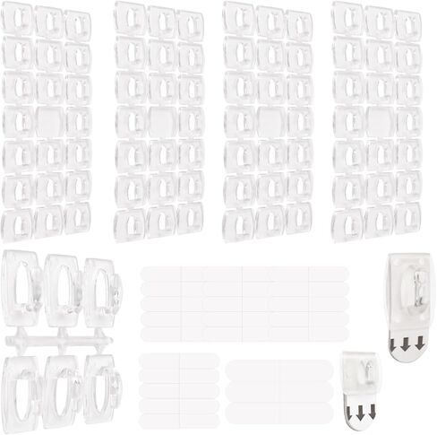 مشابك كابل لاصقة، 86 قطعة من مشابك الإضاءة الجنية الصغيرة الشفافة، خطافات بلاستيكية صغيرة ذاتية اللصق، حامل مشبك ضوء عيد الميلاد الشفاف لتعليق أسلاك كابلات الإضاءة (حجم مختلط) in Kuwait