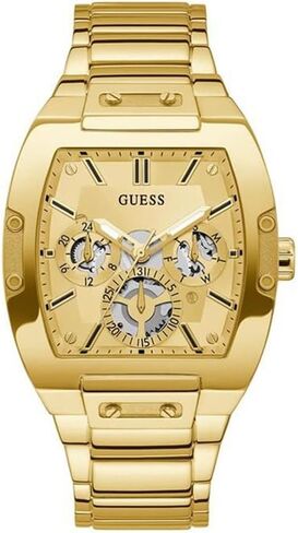 GUESS Men's Trend Casual Tonneau Diamond 43mm Watch – Black Dial Gold-Tone Stainless Steel Case with Black Flex Strap in Saudi Arabia