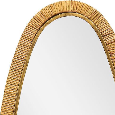 Mirrorize 24x48 Tulum غير النظامية الروطان مرآة اليدوية إطار بيضاوي مرآة الحائط، البيج ديكور بوهو لهجة الحمام الشاطئ مرآة in Kuwait