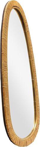 Mirrorize 24x48 Tulum غير النظامية الروطان مرآة اليدوية إطار بيضاوي مرآة الحائط، البيج ديكور بوهو لهجة الحمام الشاطئ مرآة in Kuwait