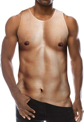 Mens 3D Fake Abs Tank Top Breathable Quick Dry Sleeveless Beach Shirt in Saudi Arabia