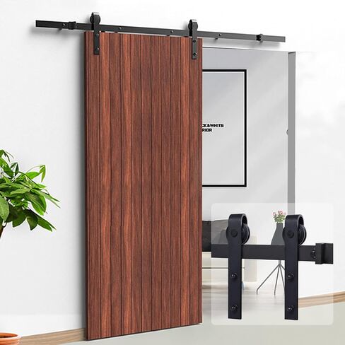 5ft Sliding Barn Roller Hardware Kit,Smoothly and Quietly, Easy to Install, Fit 40" Wide Door Panel (I Shape Hanger), 5 ft, Black in Saudi Arabia